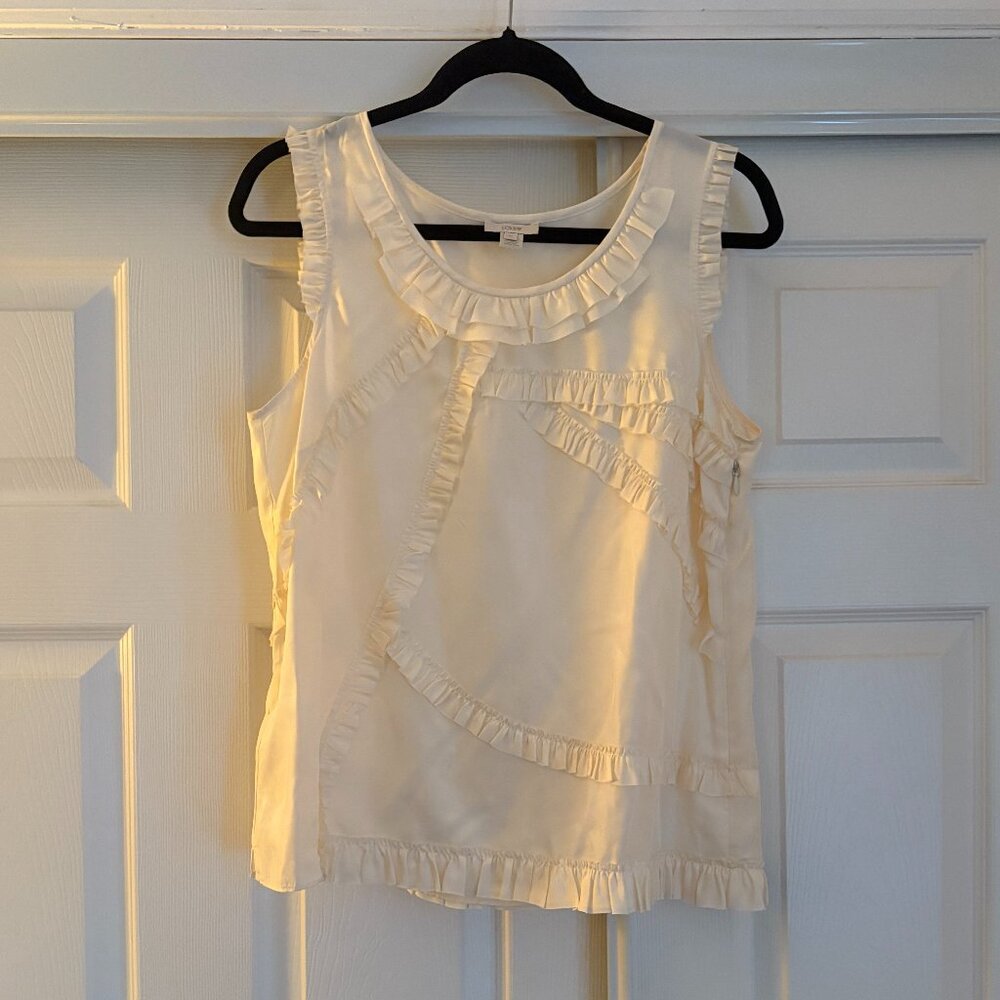 J.Crew Vintage 100% Silk Sleeveless Ruffle Pattern Blouse, Sz 10 NWOT